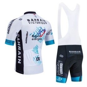 Completo Maglia + Pantaloncino con bretelle 2025 Bahrain Victorious Manica Corta Bianco